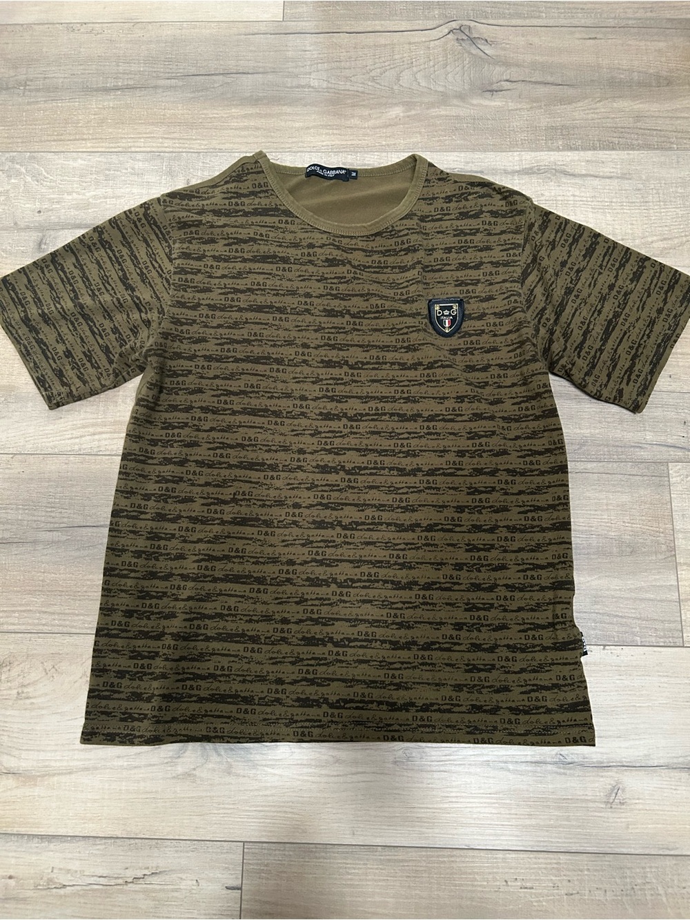 D&G Olive Green All-Over Logo Tee with Shield Patch